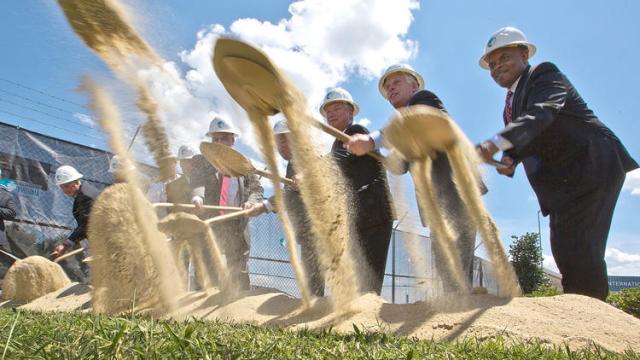 The Port of Virginia hosted a ceremonial groundbreaking at Norfolk International Terminals on Wednesday. The event was attended by U.S. Secretary of Transportation Anthony Foxx and Gov. Terry McAuliffe. Photo by Daily Press